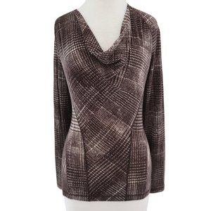 FUZZI plaid print draped neck top NWT